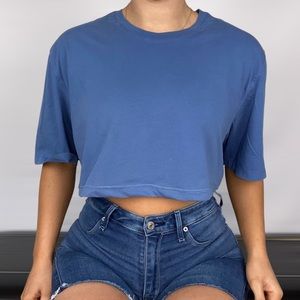 HATHAWAY Blue Short‎ Sleeve Crop Top